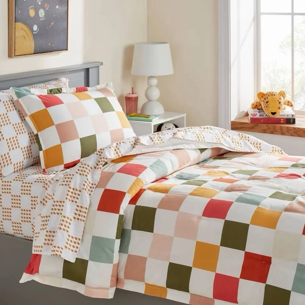 Pillowfort Twin Kids Checkered Comforter Set w/ Sham OEKO-TEX Bedding